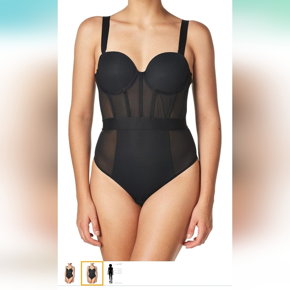 DKNY NWT womens Sheers Strapless Bodysuit 38B Black